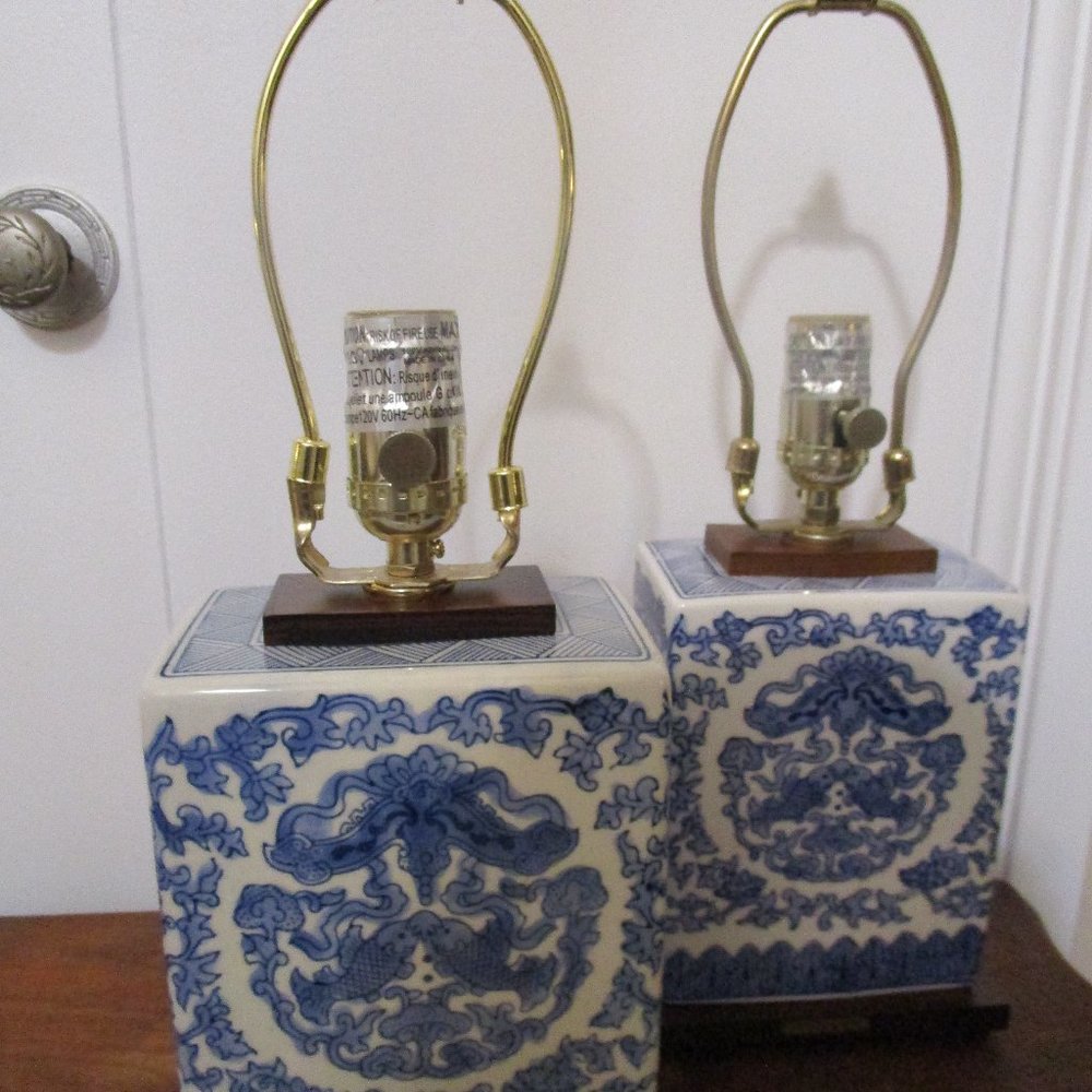 Near pair of Ralph Lauren Koi Fish table lamps